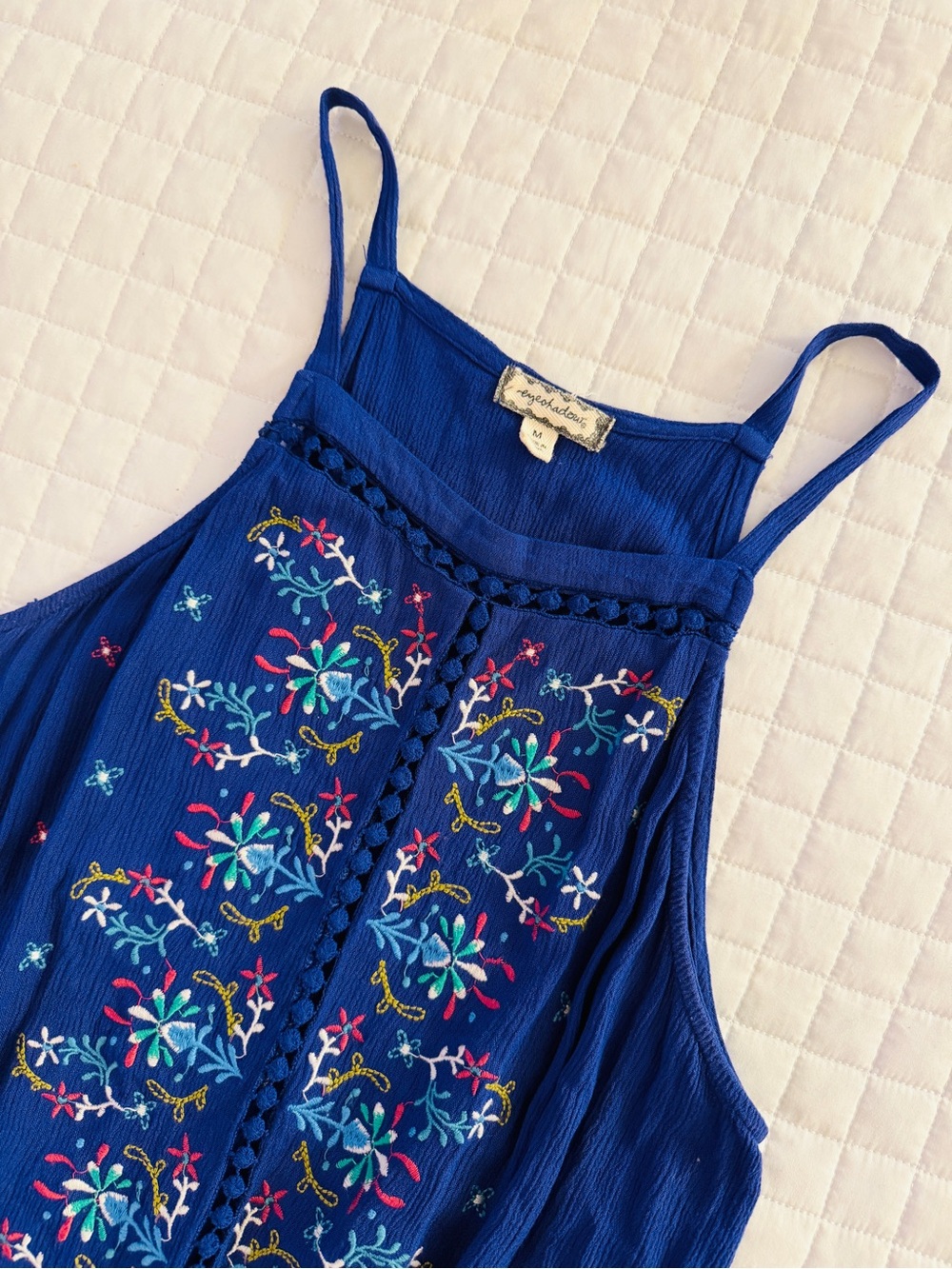 Royal Blue Embroidered Spaghetti Strap Camisole Tank